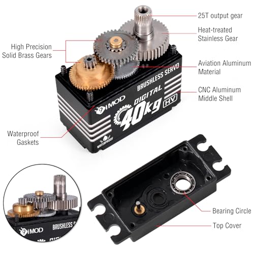 1/10 RC Crawler Servo 40KG Brushless High Torque Servo 8.4V HV Metal Gear Digital Waterproof Servo for 1/8 1/10 1/12 Scale RC Crawler Truck Cars Buggy Robotic, 180 Degree RC Steering Servo