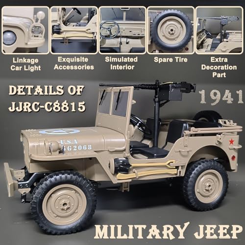 RC Willys Military Jeep 4x4 Rock Crawler Camel | C8815 Army Jeep with Two Batteries & Machine Gun - color: C8815-camel