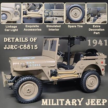 RC Willys Military Jeep 4x4 Rock Crawler Camel | C8815 Army Jeep with Two Batteries & Machine Gun - color: C8815-camel