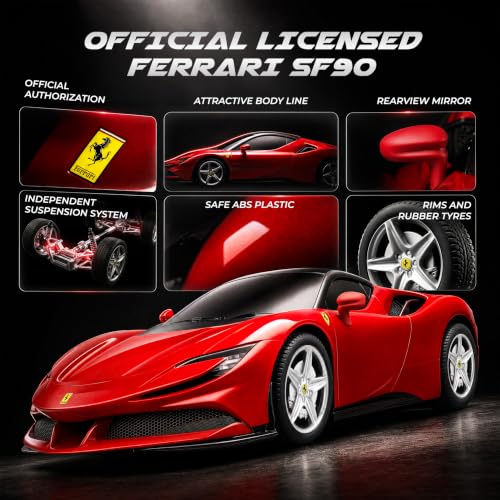 BEZGAR 1:24 Official Licensed Ferrari SF90 Stradale Remote Control Car | Official Ferrari Toy Car replica,2.4G stable signal,rubber racing tires,ideal gift toy for boys ages 4-7, 8-12 and adults - color: Ferrari-1:24 Ferrari Sf90 Stradale