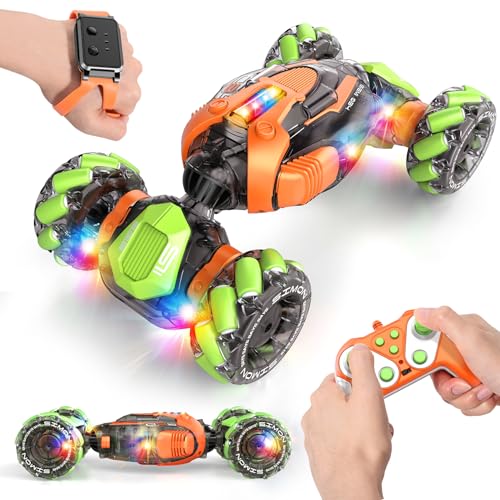 Nicella Remote Control Car, RC Toys Gifts for 6 7 8 9 10 11 12 Year Old Boys Girls - 360° Rotating 4WD Gesture Sensing RC Sunt Car with Lights & Music - Cool Birthday Gifts for Kids - color: Orange/Green