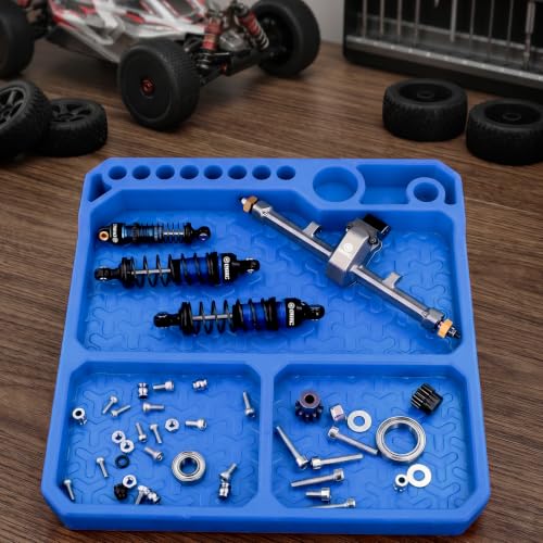 OGRC Silicone Tool Tray, Parts Organizer RC Screw Storage Plate Holder Mat | 160×160mm, with Detachable Magnetic Mats, Blue - color: Blue