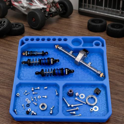 OGRC Silicone Tool Tray, Parts Organizer RC Screw Storage Plate Holder Mat | 160×160mm, with Detachable Magnetic Mats, Blue - color: Blue