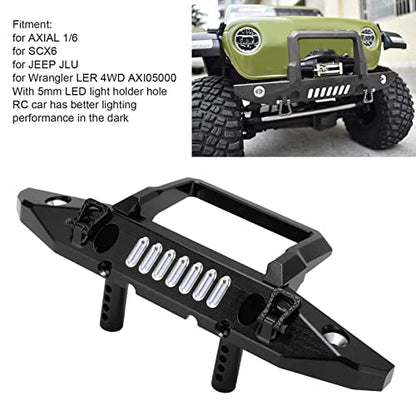 Front Bumper Aluminum Alloy Crawler Bumper RC Car Accessory with LED Light Hole for Axial 1/6 for SCX6 Car RC Car Upgrade Part (Black) - color: Black