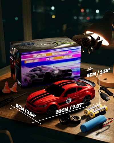 1:20 Scale Remote Control Car for Boys Girls and Kids | 2.4GHz, 20KM/H, 4WD, LED Headlights & Brake Lights, Racing Sports Gift Idea - color: Red