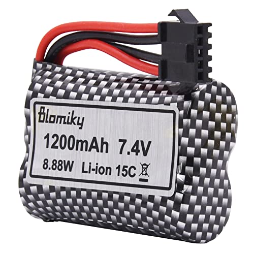 Blomiky 2 Pack 7.4V 1200mAh Li-ion Rechargeable Battery with SM-5P Plug and USB Cable for Some Kind Version TX123 HJ826 RC Boat / R208
