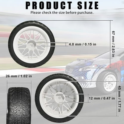 OD 2.65" On Road Rubber Tires Nylon Wheels- 12mm Hex for 1/10 RC Racing Car | Compatible with MJX HSP Tamiya HPI Kyosho Traxxas Sakura Redcat WLtoys 1/10 RC On-Road Racing Touring Car (4pcs, White) - style: D-White