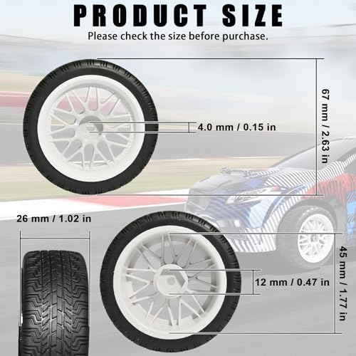 OD 2.65" On Road Rubber Tires Nylon Wheels- 12mm Hex for 1/10 RC Racing Car | Compatible with MJX HSP Tamiya HPI Kyosho Traxxas Sakura Redcat WLtoys 1/10 RC On-Road Racing Touring Car (4pcs, White) - style: D-White