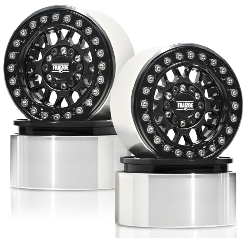 4PCS 1.9" RC Beadlock Wheels with12mm Hex & -6mm Offset Aluminum 30mm Wide Rims for 1/10 RC Crawler, Compatible with TRX4 TRX6 SCX10 SCX10 II III Gen8 RC4WD D90 90046 AXI03007 - color: Black-Black