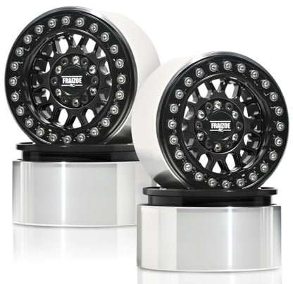 4PCS 1.9" RC Beadlock Wheels with12mm Hex & -6mm Offset Aluminum 30mm Wide Rims for 1/10 RC Crawler, Compatible with TRX4 TRX6 SCX10 SCX10 II III Gen8 RC4WD D90 90046 AXI03007 - color: Black-Black