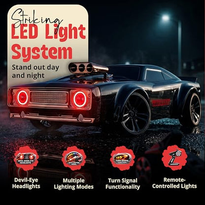 1:14 RC Drift Car for Adults & Kids 8-14, 4WD High Speed Remote Control Car with LED Lights, Drift Tires, 2.4GHz Electric Racing Car, Rechargeable Hobby Car for Indoor & Outdoor Driving