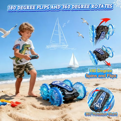 Amphibious Remote Control Car,Water Beach Pool Toy,2.5GHz 4WD 360° Rotation,Waterproof Gesture RC Stunt Car, Birthday Gift for 6-12 Years Old Boys Girls