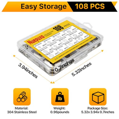 108PCS Flat Washers Assortment Kit, 304 Stainless Steel Washers | Fender Washers, 12 Sizes (M3 M4 M5 M6 M8 M10 M12) Metric Metal Washers for Screws and Bolts, Automotive Industrial Home Use - style: 108PCS (Metric）