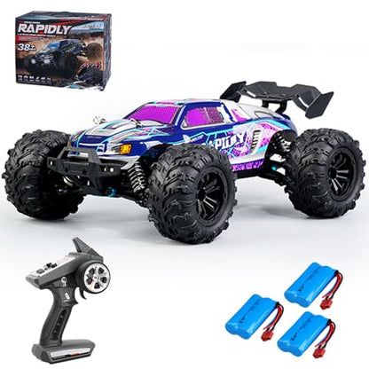 X-Verse 16101 1/16 Fast RC Cars for Adults, Max 38 mph Carbon Brush Motor Remote Control Car All Terrain RC Truggy Waterproof Off Road Truck - 3 Battery(Purple)