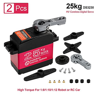 25KG Waterproof Metal Gear RC Servos, 2-Pack, 180° | Waterproof metal gear design with 25T horns for 1/6 to 1/12 RC cars, crawlers, robots and steering upgrades. - style: 2Pcs 25kg
