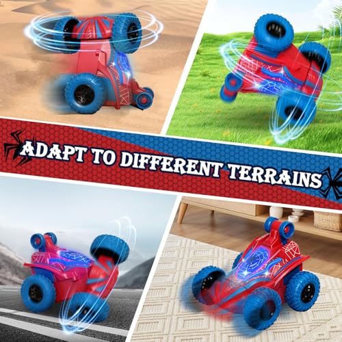 Spider Remote Control Car, 360°Rotation Rc Stunt Car with Cool Flashing Light, Superhero Car Toys for Kid, Indoor & Outdoor 4wd Toy Car, Birthday Gift for Boy Ages 3 4 5 6 7 8 9 10 11 12 - style: Spider