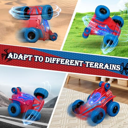 Spider Remote Control Car, 360°Rotation Rc Stunt Car with Cool Flashing Light, Superhero Car Toys for Kid, Indoor & Outdoor 4wd Toy Car, Birthday Gift for Boy Ages 3 4 5 6 7 8 9 10 11 12 - style: Spider