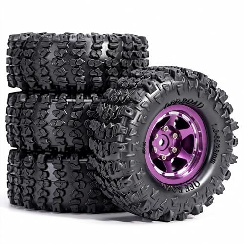 1.3” Aluminum Beadlock Wheels & Mud Terrain Tires Set for 1/18 1/24, -7.6mm Offset RC Crawler Car Fits TRX4M, Axial SCX24 AX24, Redcat Ascent-18, FCX24, 66 x 26mm, Pre-Assembled, 4 pcs Purple - color: Purple