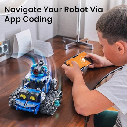 Sillbird STEM Robot Building Kit with Remote Control Gifts for Boys 8-14 | Coding Robotic Toy, Birthday Presents for Kids Ages 8+, App-Controlled, Buildable 5in1 Models, LED Eyes, 596 Pieces - color: Blue