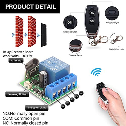 DieseRC 433Mhz Universal Wireless Remote Control Switch DC 12V 1CH RF Relay Receiver Module with 2 Transmitters, EV1527 Learning Code Remote Switch - color: 1 Recever and 2 Transmitters