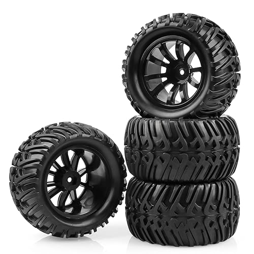 AIMROCK 12mm Hex RC Wheels & Tires Pre-glued 2.8 Tires Wheels for 1/10 Traxxas Stampede Hoss 2WD 4x4 VXL Redcat Volcano EPX Pro S30 Blackout XTE Monster Truck, 4-Pack