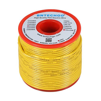BNTECHGO 22 Gauge PVC 1007 Solid Electric Wire Yellow 100 ft 22 AWG 1007 Hook Up Tinned Copper Wire - color: Yellow, size: 22 Gauge 100ft