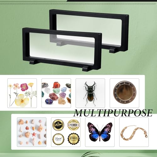 Harloon 12 Pcs 3D Floating Display Case Floating Frame Display Holder Stand Challenge Coin Jewelry Frame Box for AA Medallions Fossil Rock Gemstones Specimen(Black,9.1 x 3.5 x 0.8 Inch,Square Base) - color: Black, size: 9.1 x 3.5 x 0.8 Inch, style: Square