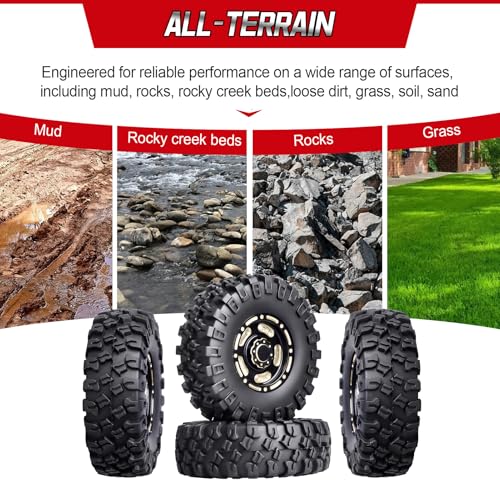 HobbyPark Brass 1.0 Beadlock Wheels & Tires for 1/18 TRX4M Upgrades Parts 1/18 SCX24 1/24 RC Crawler Replacement, Set of 4 (Type B) - style: Type B