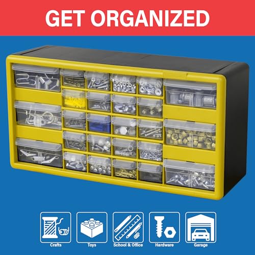 Akro-Mils 26-Drawer Plastic Storage Cabinet, 20"W x 6"D x 10"H, Black | Plastic Cabinet w/ Drawers for Garage Organization, Beads, Building Bricks Storage, Teacher Toolbox, Makeup Organizer, 10726 - size: 26-Drawer