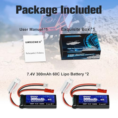 SCX24 Battery 7.4V Lipos 2S 60C(Burst 120C) 300mAh Rechargeable Mini Lithium Battery with JST&PH2.0 Dual Discharge Plug Fit for SCX24 RC Car WLtoys RC Truck Power for Airplane - style: 2PACK