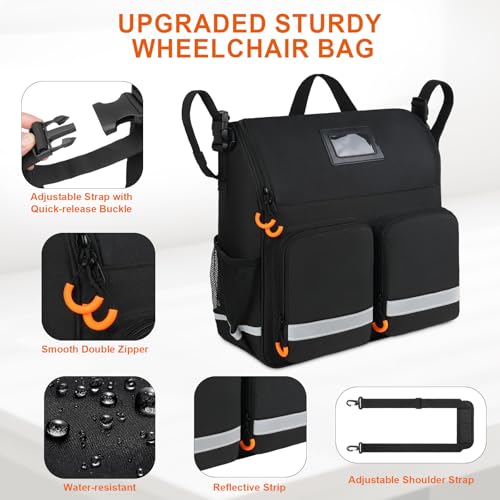 Wheelchair Bags to Hang on Back,Wheelchair Backpack Bag,Wheelchair Accessories Pouch Storage Bag with Thermal Insulation Pocket for Adults & Senior,Bag Only(14 x 6 x 14.5 inch)