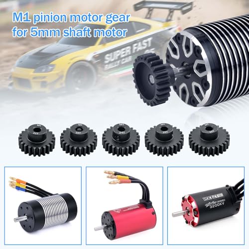 Metal Steel M1 Pinion Gear Sets 22T 23T 24T 25T 26T for 5mm Shaft Motor Gears with Hex Key for 1/8 RC Car Brushless Brush Motor Parts - size: 22T 23T 24T 25T 26T