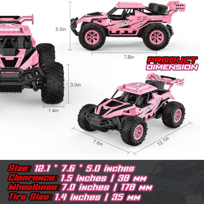 BLUEJAY Remote Control Car, 2.4GHz High Speed 33KM/H RC Cars Toys | 1:12 Monster RC Truck Off Road with LED Headlight and Rechargeable Battery Gifts for Adults Boys 8-12 - color: Pink