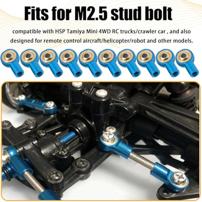 10PCS M2.5 Tie Rod End Ball Joint Aluminum Ball Head Holder Steering Linkage 13mm Upgrade Parts Compatible with HSP Tamiya Mini 4WD, RC Truck Crawler Car/Robot/Boat/Airplane Models, Blue - color: Blue