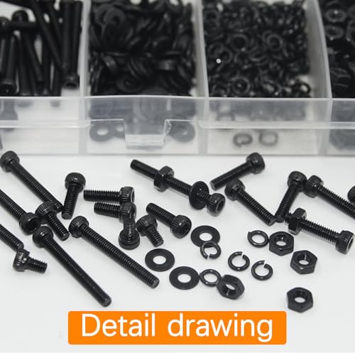 800 Pcs M2.5 x 4mm/6mm/8mm/10mm/12mm/16mm/20mm Socket Head Screws M2.5 Long Screws Metric Screws Bolts Washers Nuts Kit Machine Screw Assortment Kit 12.9 Grade Alloy Steel Fully Threaded for Furniture - size: M2.5x4/6/8/10/12/16/20mm-800Pcs