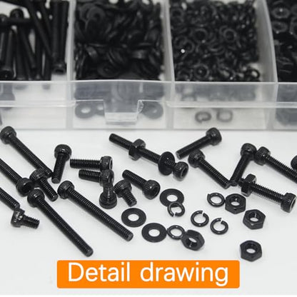 800 Pcs M2.5 x 4mm/6mm/8mm/10mm/12mm/16mm/20mm Socket Head Screws M2.5 Long Screws Metric Screws Bolts Washers Nuts Kit Machine Screw Assortment Kit 12.9 Grade Alloy Steel Fully Threaded for Furniture - size: M2.5x4/6/8/10/12/16/20mm-800Pcs
