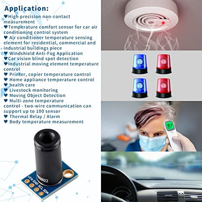 MLX90614ESF-DCI Non-Contact Infrared Temperature Sensor Module High Precision Infrared Temperature Sensor Module Long Distance 50cm Serial Port IIC Suitable for Arduino/DIY (GY-906-DCI)