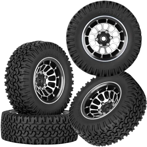 1.55 RC Tires for 1/10 D90 TF2 Tamiya CC01 CC02 LC70 LC80 RC Crawler Car.Aluminium RC Truck Tires Highway Tires 1.55" RC Wheels and Tires 1.55 Beadlock Wheel Rim RC Tires,Black - color: Black/4pcs