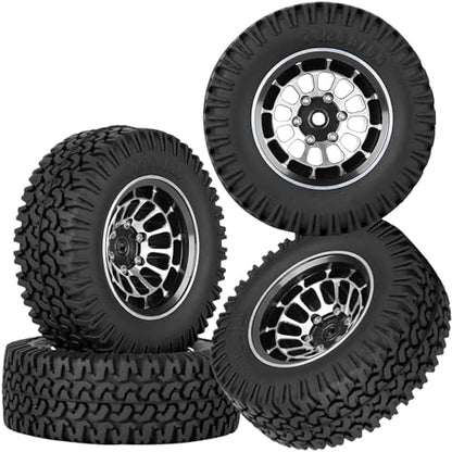 1.55 RC Tires for 1/10 D90 TF2 Tamiya CC01 CC02 LC70 LC80 RC Crawler Car.Aluminium RC Truck Tires Highway Tires 1.55" RC Wheels and Tires 1.55 Beadlock Wheel Rim RC Tires,Black - color: Black/4pcs