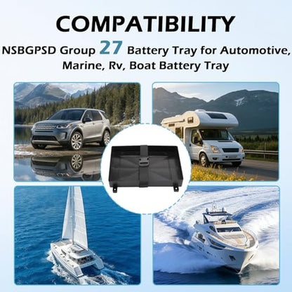 Group 27 Battery Tray for Automotive, Marine, Rv, Boat Battery Tray, Series With Strap Battery Tray for Boat, (27 Series) - size: 27 Series 1Pack