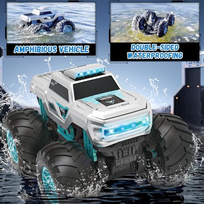 Amphibious Remote Control Car Monster Truck Toys, 1:16 Waterproof RC Cars 4WD, All Terrain Pick-up Truck Car Toy for Boys Kids Birthday Age 6 7 8 9 10 11 12+
