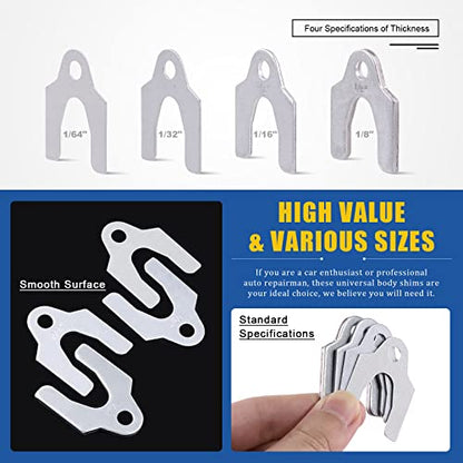 Glarks 144Pcs 1/16" 1/64" 1/32" 1/8" Universal Body Shim Assortment Kit, 4 Size Universal Auto Alignment Body Shim for Adjusting Body Parts or Camber Alignment