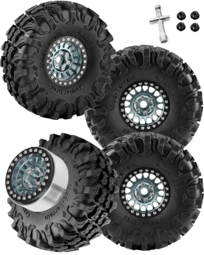 1.9" Aluminum Alloy Beadlock Wheels & Tires 4PCS, RC Wheel Rim Rubber Tire Set Compatible with 1/10 SCX10 90046 AX103007 SCX10 II III TRX4 Gen7 Gen8 RC Crawler Car,Titanium - color: Titanium(4pcs)