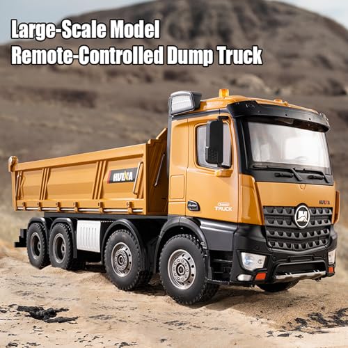 RC Dump Truck, 1:14 Scale 12 Channels Heavy RC Dump Truck | 4WD RC Construction Vehicles with 6KG+ Load, Full Suspension, Lights/Sounds for Adults, Hobbyists - size: 1 Battery