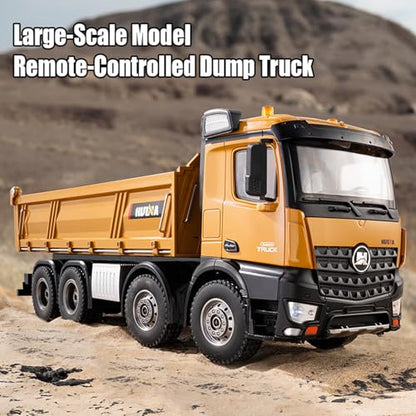 RC Dump Truck, 1:14 Scale 12 Channels Heavy RC Dump Truck | 4WD RC Construction Vehicles with 6KG+ Load, Full Suspension, Lights/Sounds for Adults, Hobbyists - size: 2 Battery