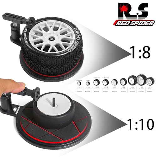 REDSPIDER Aluminum 1/8 1/10 RC Tire Gluing Tools RC semi-Automatic tire Gluer Fit for Including 40MM and Tires Below 40MM 1/8 1/10 On-Road/Off-Road/Drift Car（Black）