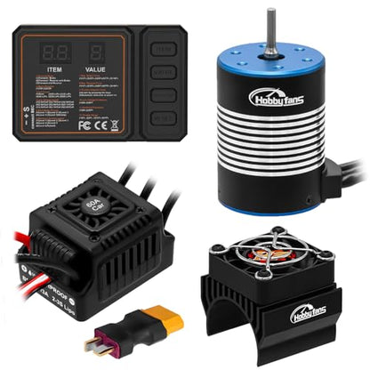 Waterproof BL3650 3900KV Brushless Motor 3.175mm Shaft with 60A Brushless ESC Electric Speed Controller with Heatsink and Programming Card for 1/10 Remote Control Car Truck, Black & Blue - color: Black & Blue