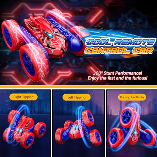 RC Cars Toys for 3 4 5 6 7 8 9 10 Year Old Boys,Double Sided 360° Flip 4WD Remote Control Car 2.4GHz Electric Rechargeable Toys for Ages 4-6 5-7 for Birthday Christmas Basket Stuffers