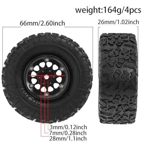 REDSPIDER 1.3 Aluminium Alloy Beadlock Wheels and Crawler Tires 1/24 RC Muddy Swamp Tyre 7mm Hex Fit for 1/18 1/24 Axial Trx4m SCX24 AX24 FCX24 RC Crawler XC-1 RTR CR-18P EVO (Black) - color: Black