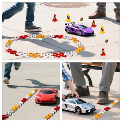 180 Pieces RC Car Racing Track Drift Runway Drift Field Fence with 30PCS Road Cones for 1/14 1/16 1/18 1/24 1/28 1/30 1/43 Mini RC Car (Yellow & Red & White, 210PCS) - color: Yellow & Red & White, 210pcs